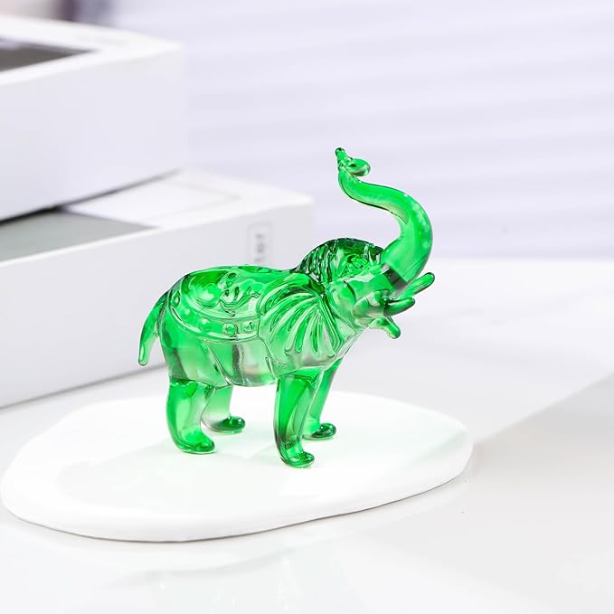 Crystal Elephant Figurine Home Decor, Glass Statue Gifts for Women Men, Collectible Animals Tabletop Decoration Sculpture With Trunk Up Ornaments (Green)