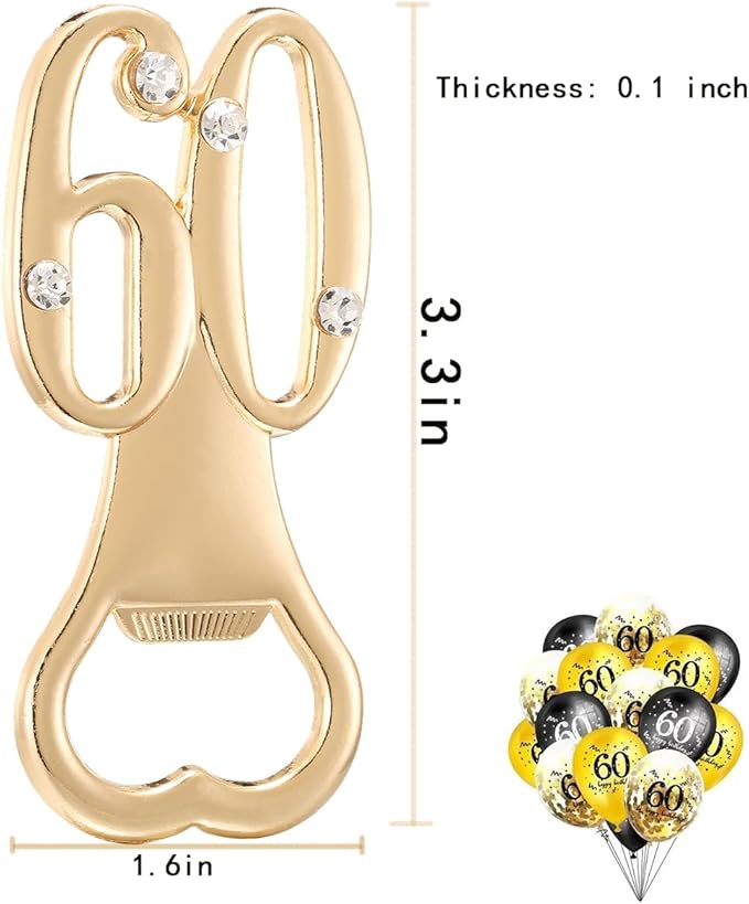 24 Pack 60th Bottle Openers Golden 60th Birthday Favors for Guests 60th Birthday Bottle Opener Party Favors 60th Wedding Anniversary Party Souvenirs Decorations (Black Gold 60)