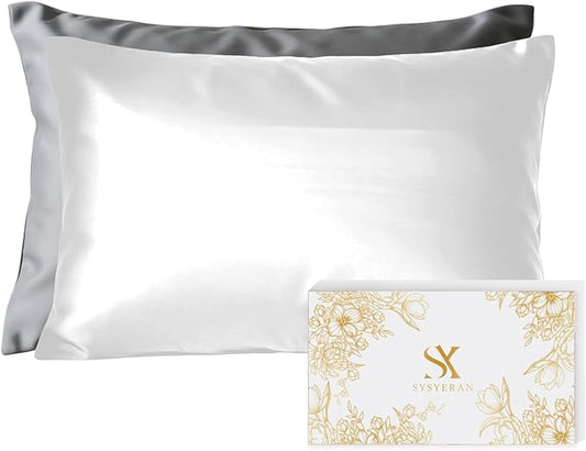 Mulberry Silk Pillowcase for Hair and Skin, Luxury Double Sided Pure Silk Pillowcase, 29x19 Inches, 1Pc (White)