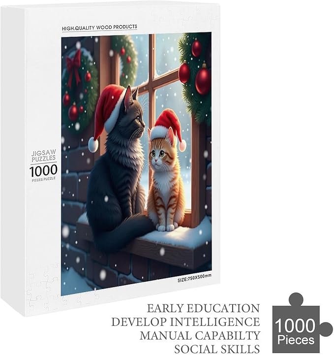 Jigsaw Puzzles for Adults 1000 Piece - Christmas Black Cat Wooden Puzzles, Challenge Puzzles Puzzle Games, Stress Relief Games, Funny Puzzles