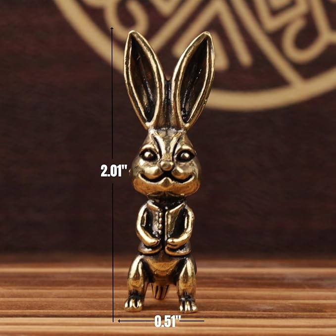 Brass Animals Figurine Decorative,Solid Copper Decorations,Metal Statue,Pure Brass Mr. Long Eared Rabbit Statue, Exquisite Decor Figurine，Ideal Decor for Home, Office, or Café