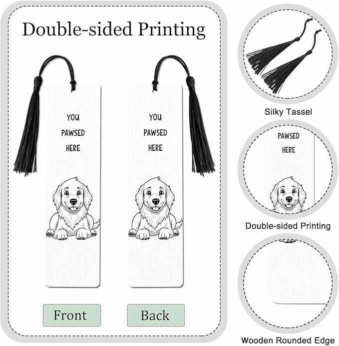 Cute Dog 5 Pcs Bookmarks You Pawsed Here Wooden Bookmarks with Tassel for Students Reader Teachers Book Lovers