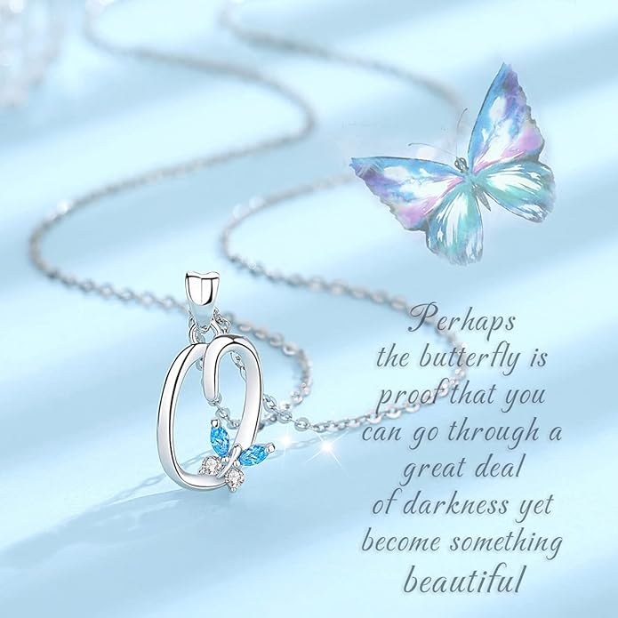 EUDORA Sterling Silver Butterfly Initial Necklaces for Women, Elegant Letter Neckles Personalized Gift for Mother, Sister, Daughter, 18 inch Chai