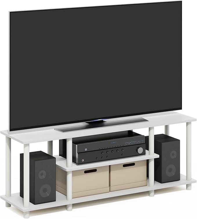 Furinno Turn-N-Tube TV Stand, 3-Tier No Tools 3D Entertainment Center, TV Console for TV up to 50 Inch, for Living Room, Bedroom, White