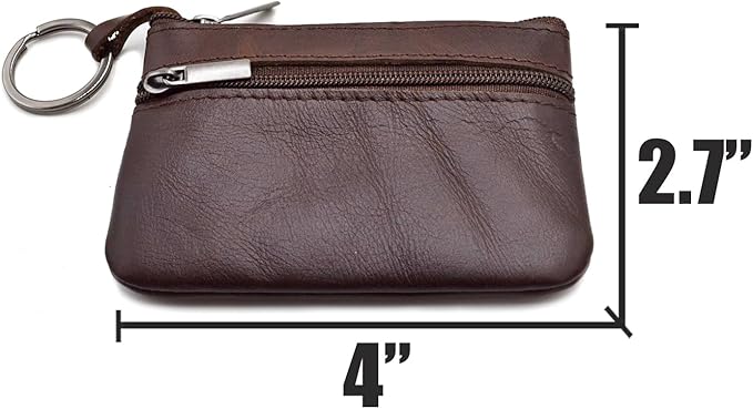 Multi-Functional Genuine Leather Wallet - Wine Red Compact Card Holder with 3 Zippers, Built-in Key Ring & Coin Purse for Travel (darkbrown)
