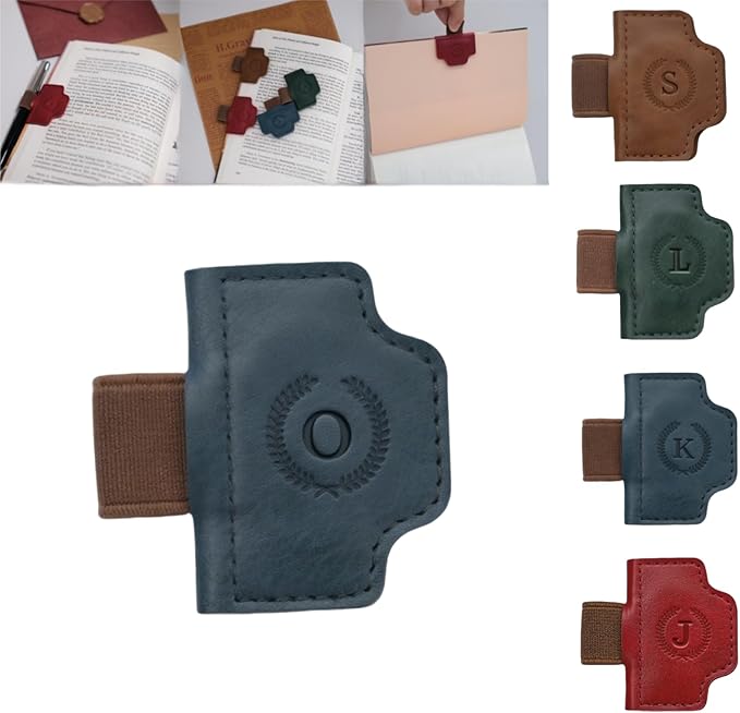 Personalized Magnetic Bygone Mark Bookmark with Pen Holder, 26 Letters Name Initial Custom Leather Book Mark for Women, Gifts for Book Lovers and Readers (Blue,O)