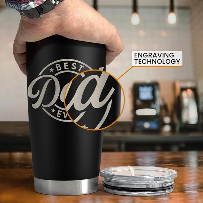 SANDJEST Best Dad Ever Tumbler with Lid - 20oz Insulated Stainless Steel Cup- Coffee Mug for Sport Travel Office, Gift for Father’s Day Birthday