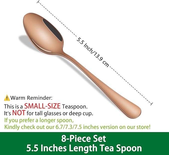 5.5 Inch Rose Gold Coffee & Tea Spoons,Set Of 8 Stainless Steel Copper Small Demitasse Spoons,Mini Espresso Spoon For Dessert,Cake