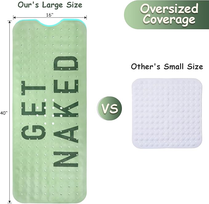 Bathtub Mat Non Slip, Get Naked Extra Long Bath tub Mat Shower Floor Mat with Suction Cups and Drain Holes for Adults Kids Elderly 40 X 16 Inch