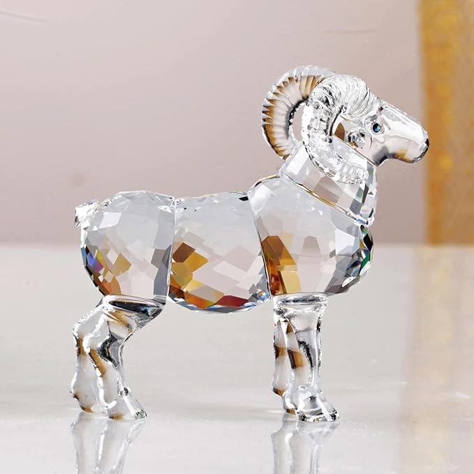 Realistic Animal Crystal Goat Art Figurine Collection Table top Ornament Statue Home Decor (White)