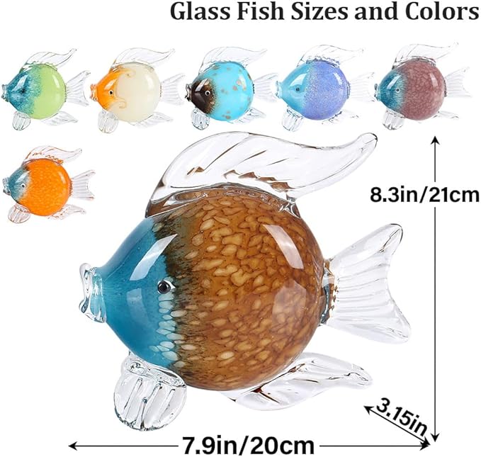 QIANLING Glass Fish Figurines - Coastal Home Decor, Modern Ocean Centerpieces for Living Room, Dining Area, Bathroom, Office, Coffee Table, Beach House, Nautical, Seaside, Entrance, Shelf Display