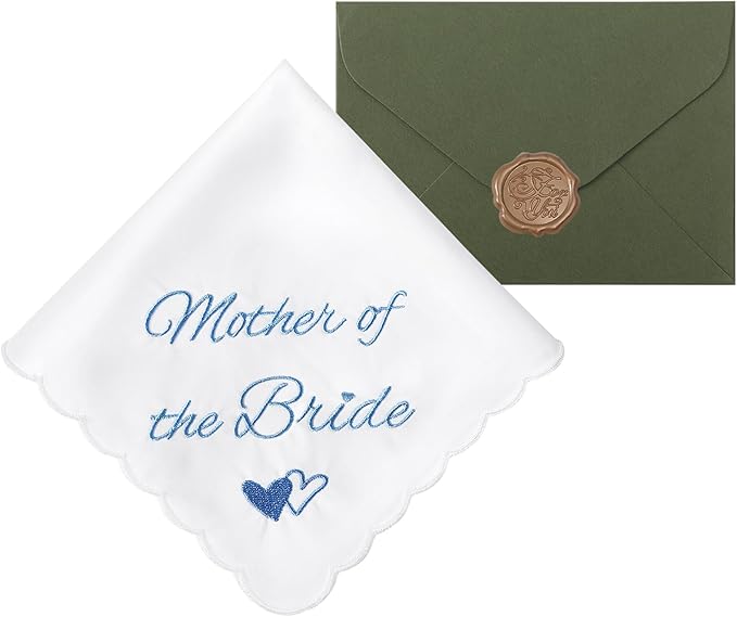 Wedding Handkerchief Something Blue for Bride, Mother Father of the Brides Groom Gifts, Embroidered Happy Tears Cotton Hanky