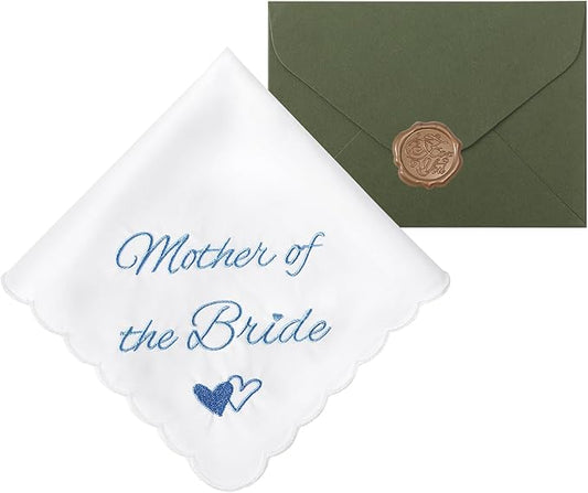 Wedding Handkerchief Something Blue for Bride, Mother Father of the Brides Groom Gifts, Embroidered Happy Tears Cotton Hanky