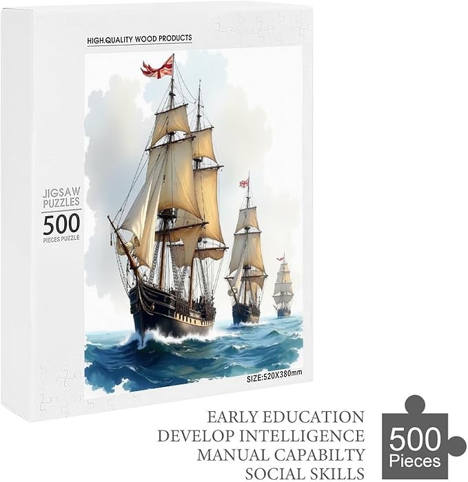 Pirate Ship Ocean Wooden Puzzle 500 Pieces Jigsaw Puzzles for Adults Puzzle Educational Toys Challenging Fun Games Gifts for Elders Kids Family and Friends