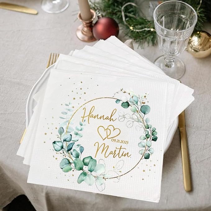 Personalized Wedding Cocktail Napkins, Customized Monogram Wedding Napkin, Custom Cake Napkins for Party, Beverage Cocktail Luncheon Dinner, Dinner Paper, Anniversary Decor