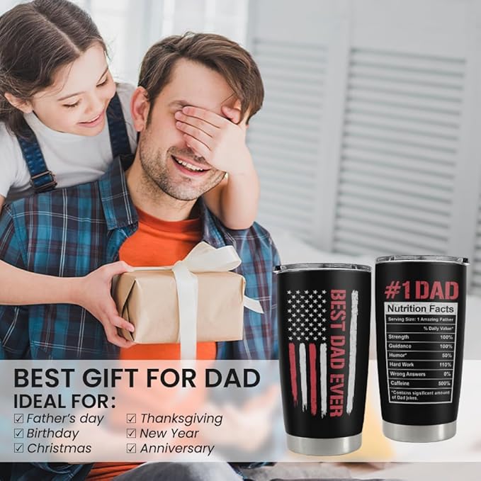 Dad Gifts, Best Dad Ever 20oz Insulated Tumbler with Lid Double-wall Insulated Stainless Steel Mug - Coffee Cup for Outdoor Travel Sport Office, Gift for Birthday Father’s Day