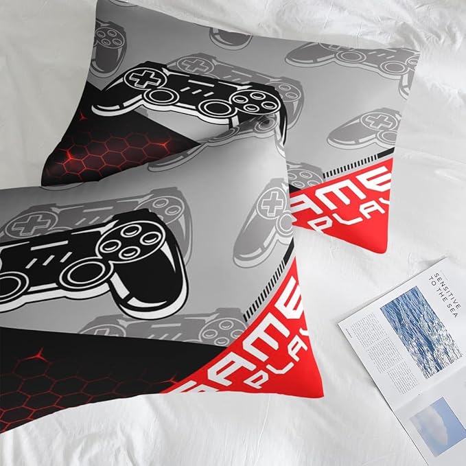 Comforter Set Full Size, Boys Play Game Gamepad 7 Pcs Bedding for Kids and Adults, Video Gaming Sport Bed Sheet Sets with Fitted Sheet 2 Pillowcases & 2 Shams for Bedroom Bed Decor
