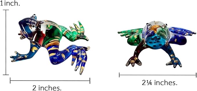 WitnyStore 2¼" Blue Green Gold Red Frog Artistic Blown Glass Figurine Premium Hand-Blown Statue Tabletop Decoration Unique Collectible for Adult Collectors Handcrafted Elegant Home Room Decor
