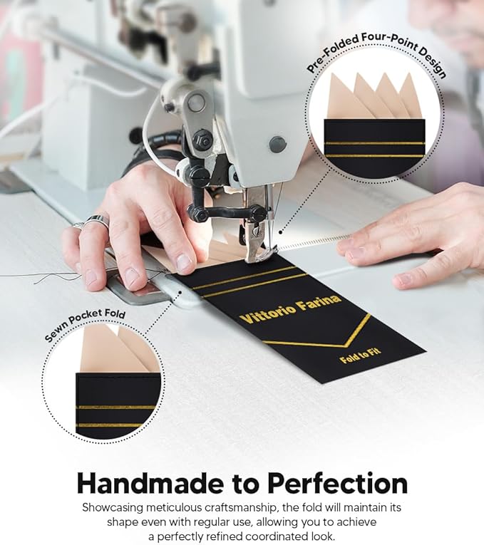 Premium Pre-Folded Four-Point Suit Pocket Square for Men with Sewn Pocket Fold