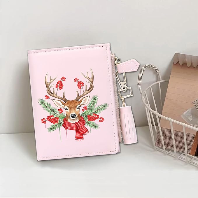 GEEAD Custom Design Small Wallets for Women Bifold Slim Coin Purse Zipper ID Card Holder for Christmas