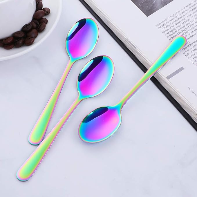 Buyer Star 12 Pieces RainbowTeaspoons 5.5-Inch Mini Coffee Spoons Stainless Steel Sugar Demitasse Espresso Spoons