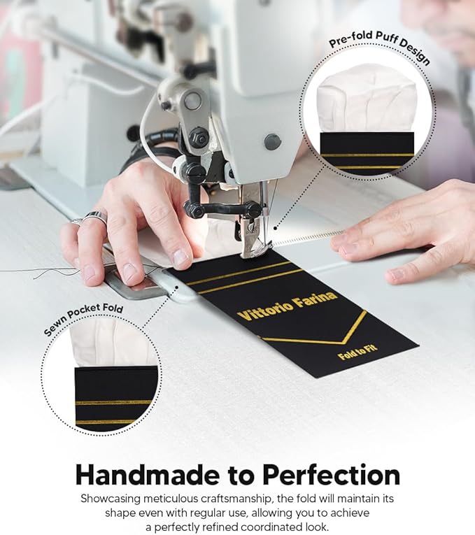 Premium Pre-Folded Four-Point Suit Pocket Square for Men with Sewn Pocket Fold