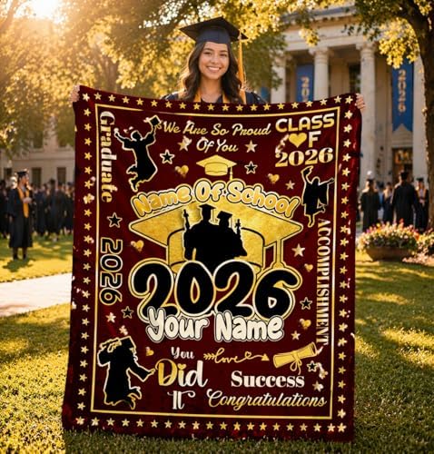 Class of 2026 Personalized Graduation Blanket, Custom Grad Gifts for Daughter Son Friend - Soft Fleece Throw Blanket for High School College Senior - Image 3