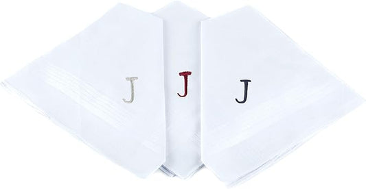 Initial Handkerchief for Men, Monogrammed Boxed 3 Piece Set,100% Cotton