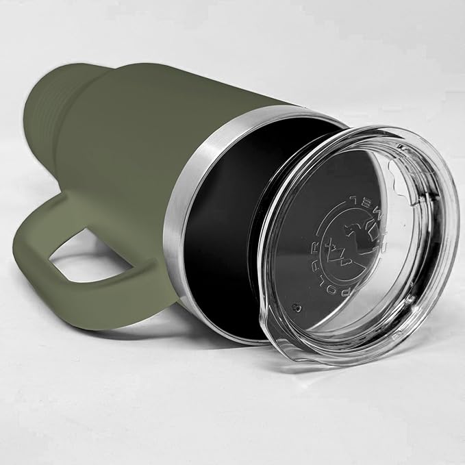 LaserGram 40oz Vacuum Insulated Travel Mug with Handle, Starfish, Personalized Engraving Included (Camo Green)