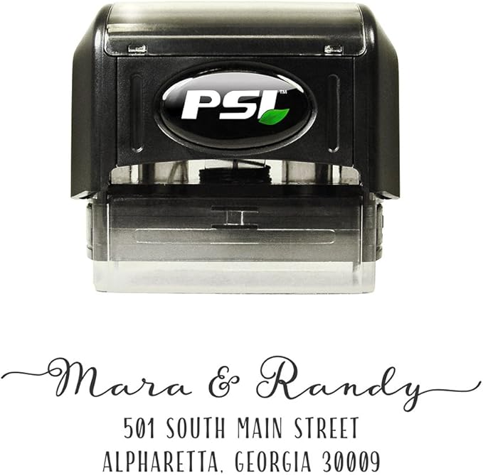 Return Address Stamp - Custom Personalized Self Inking Rubber Stamper, pre Inked with Black Ink - Delightful Calligraphy with Tails - for Wedding Invitation Envelope