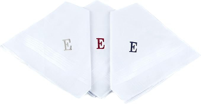 Initial Handkerchief for Men, Monogrammed Boxed 3 Piece Set,100% Cotton