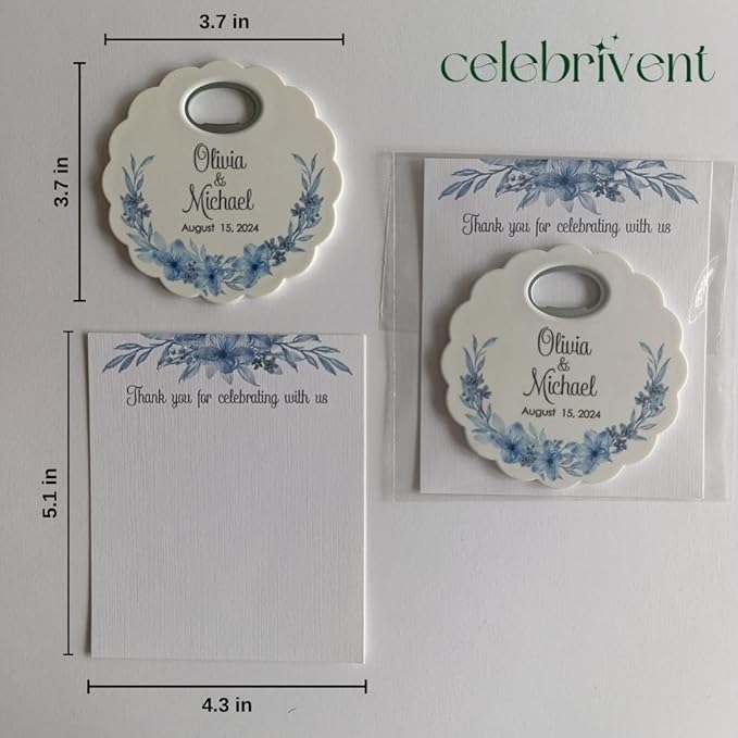 20 PCS Personalized Wedding Favors Bottle Openers - Custom Wedding Gifts for Guests with Thank You Cards, Memorable Thank You Gift for Celebrating Your Special Day (Flower)