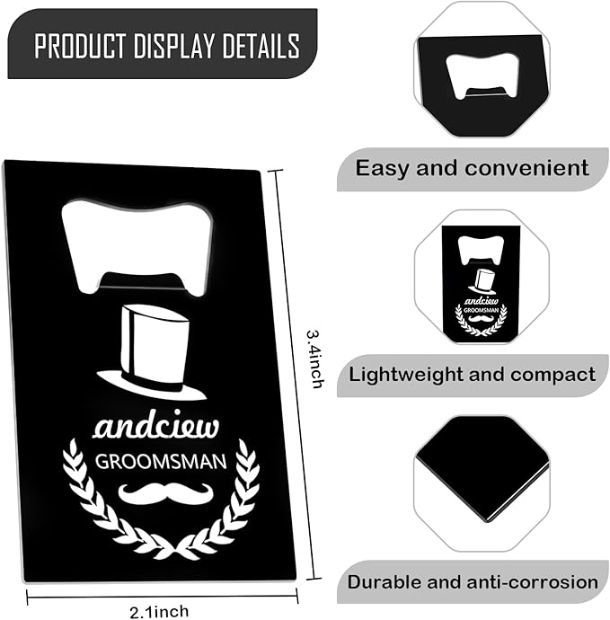 10PCSPersonalized Bottle Openers Credit Card Size, Groomsmen Best Man Gifts for Wedding Bachelor Party, Stainless Steel Beer Bottle Opener