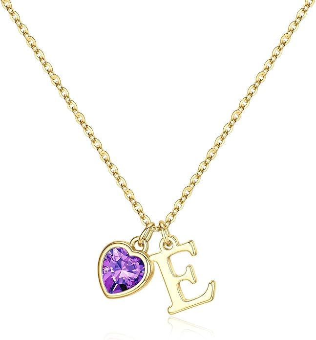 Turandoss Valentines Day Gifts for Her Trendy, Dainty 14K Gold Plated Initial A-Z Heart Birthstone Pendant Necklace Personalized Bridesmaid Birthday Valentines Jewelry Gifts for Women Girls