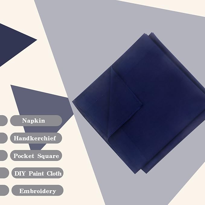 GB Selected Men's Cotton Handkerchiefs, Assorted Solid Color Pocket Square Hankies with Stripe