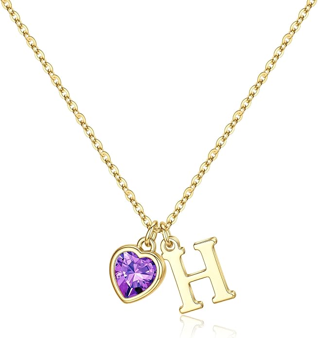Turandoss Valentines Day Gifts for Her Trendy, Dainty 14K Gold Plated Initial A-Z Heart Birthstone Pendant Necklace Personalized Bridesmaid Birthday Valentines Jewelry Gifts for Women Girls