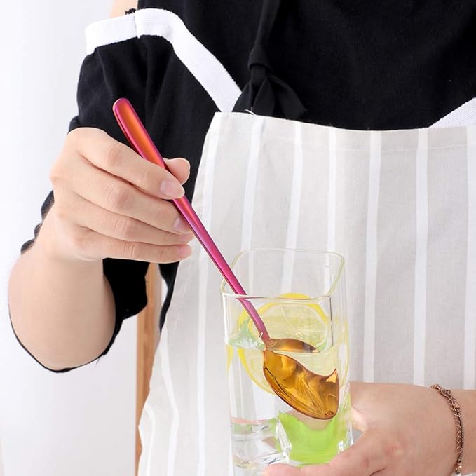 Buyer Star Long Handle Iced Tea Spoons, 8 inch 18/10 Heavy Duty Coffee Spoon Sets for Mixing, Cocktail Stirring, Tea, Coffee, Milkshake, Cold Drink