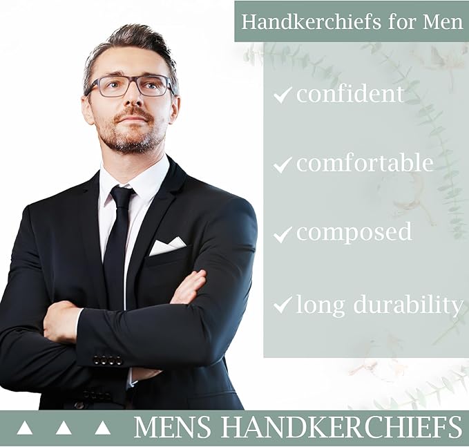 Handkerchiefs for Men, 100% Soft Cotton White Hankies, Classic Reusable Men's Handkerchiefs, 15x15 Inch Pocket Hanky