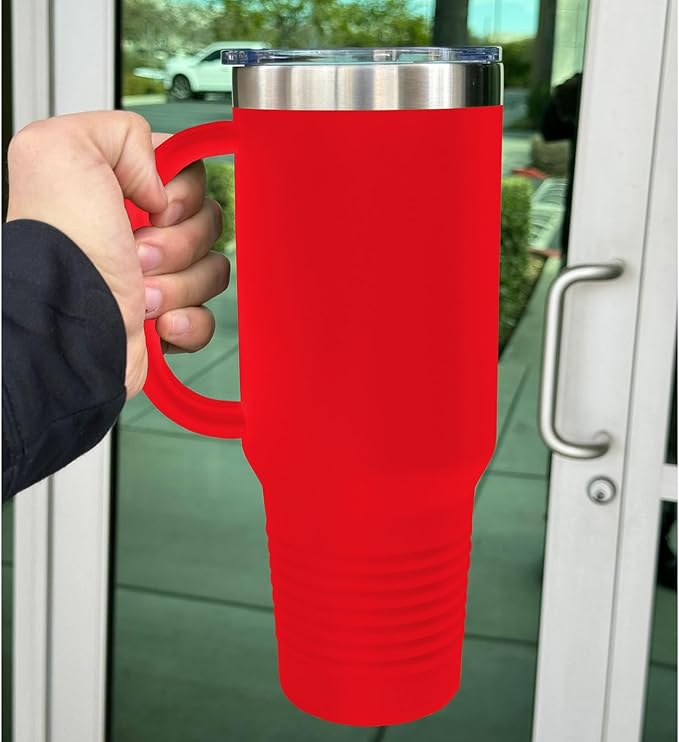 LaserGram 40oz Vacuum Insulated Travel Mug with Handle, Starfish, Personalized Engraving Included (Red)