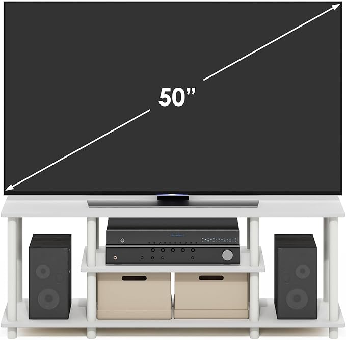 Furinno Turn-N-Tube TV Stand, 3-Tier No Tools 3D Entertainment Center, TV Console for TV up to 50 Inch, for Living Room, Bedroom, White