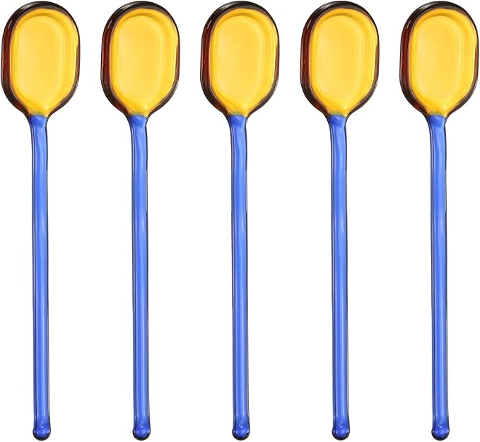 uxcell 5 Pcs Glass Coffee Spoons, 6.2 Inch Coffee Stirring Spoon, Long Handle Teaspoons for Tea Cocktail Milkshake Cold Drink, Blue