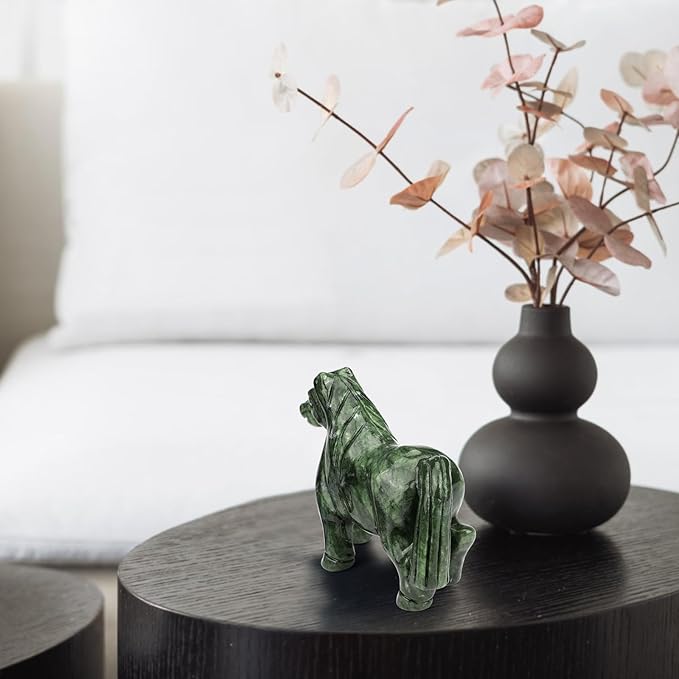 gemshan Handmade Jade Horse Statue - Natural Jade Sculpture for Home Decor, Wild Animal Carved Figurine, Collection Art Tabletop Home Decor
