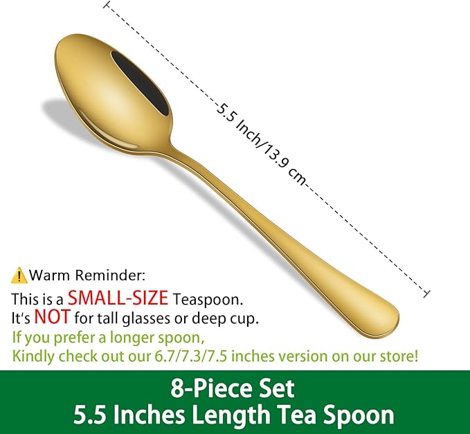 5.5 Inch Coffee Spoons,8 Pieces Stainless Steel Gold Tea & Coffee Spoon,Mirror Polishing Metal Small Espresso Spoons,Dishwasher Safe Teaspoon,Golden Mini Demitasse Spoon