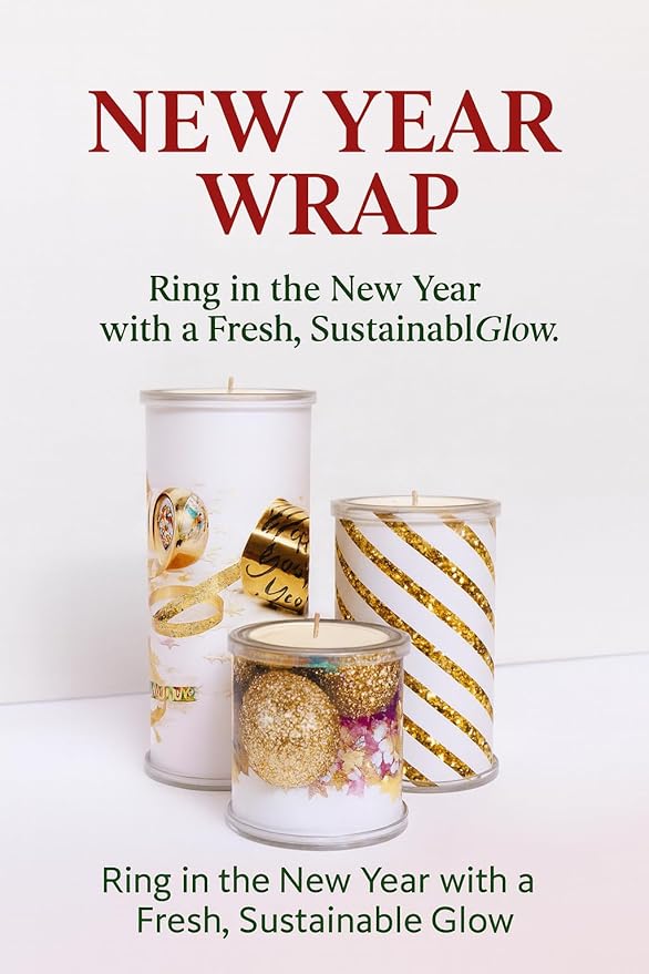 Reusable Interchangeable Candle, Decorative Wrap Design, Customizable Holiday Home Décor, Refillable Giftable Accent for Seasonal Styling