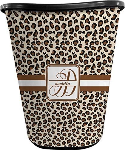 RNK Shops Personalized Leopard Print Waste Basket - Single Sided (Black) by Unknown