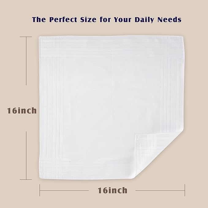 Men's Pure White 100% Cotton Handkerchief Pack of 12