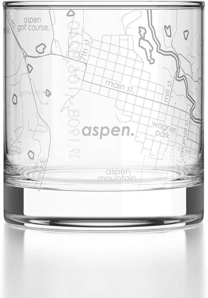 Well Told Engraved Aspen Colorado Map Rocks Glass, Old Fashioned Glassware (11 oz, Clear) Etched Bourbon Tumbler, Gifts For Whiskey Lovers