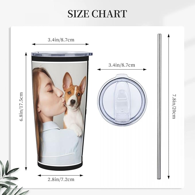 Personalized Custom tumbler Coffee Mug with Lid and Straw Hot and Cold Stainless Steel Vacuum Insulated Travel Mug with Photo Personalized tumbler Gift (20 oz, Funnel, 4 photos)