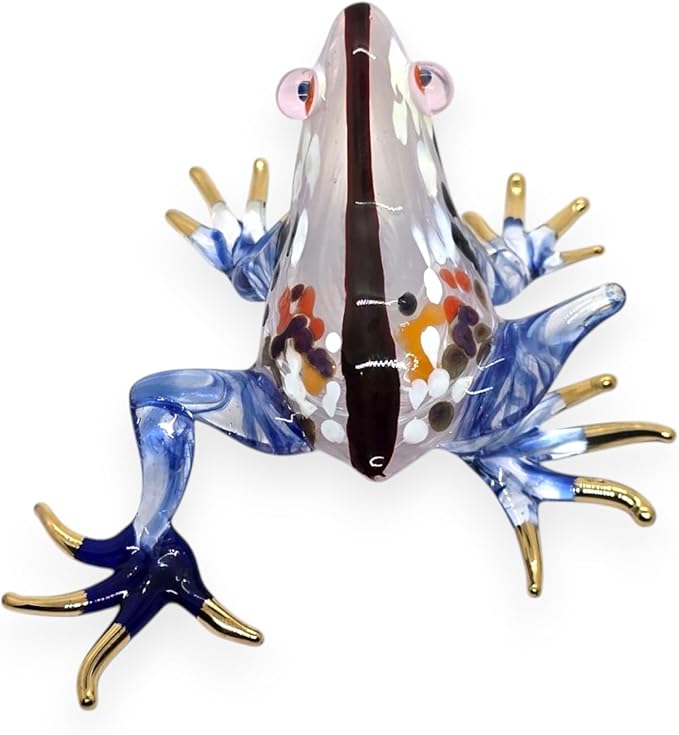 WitnyStore 4⅜" White Blue Black Striped Frog Artistic Blown Glass Figurine Premium Hand-Blown Statue Tabletop Decoration Unique Collectible for Adult Collectors Handcrafted Elegant Home Room Decor