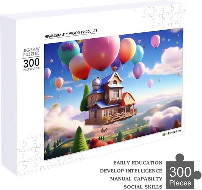 Wooden Puzzle - Floating House Jigsaw Puzzles，Wooden Puzzles for Adults 300 Pieces Challenge Puzzles，Educational Games，Family Puzzles，Unique Gifts for Wall Art,Funnny Puzzles